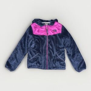 The North Face Girls Oso Fleece Hoodie Navy Purple Zip Jacket Size 7/8 Gorpcore